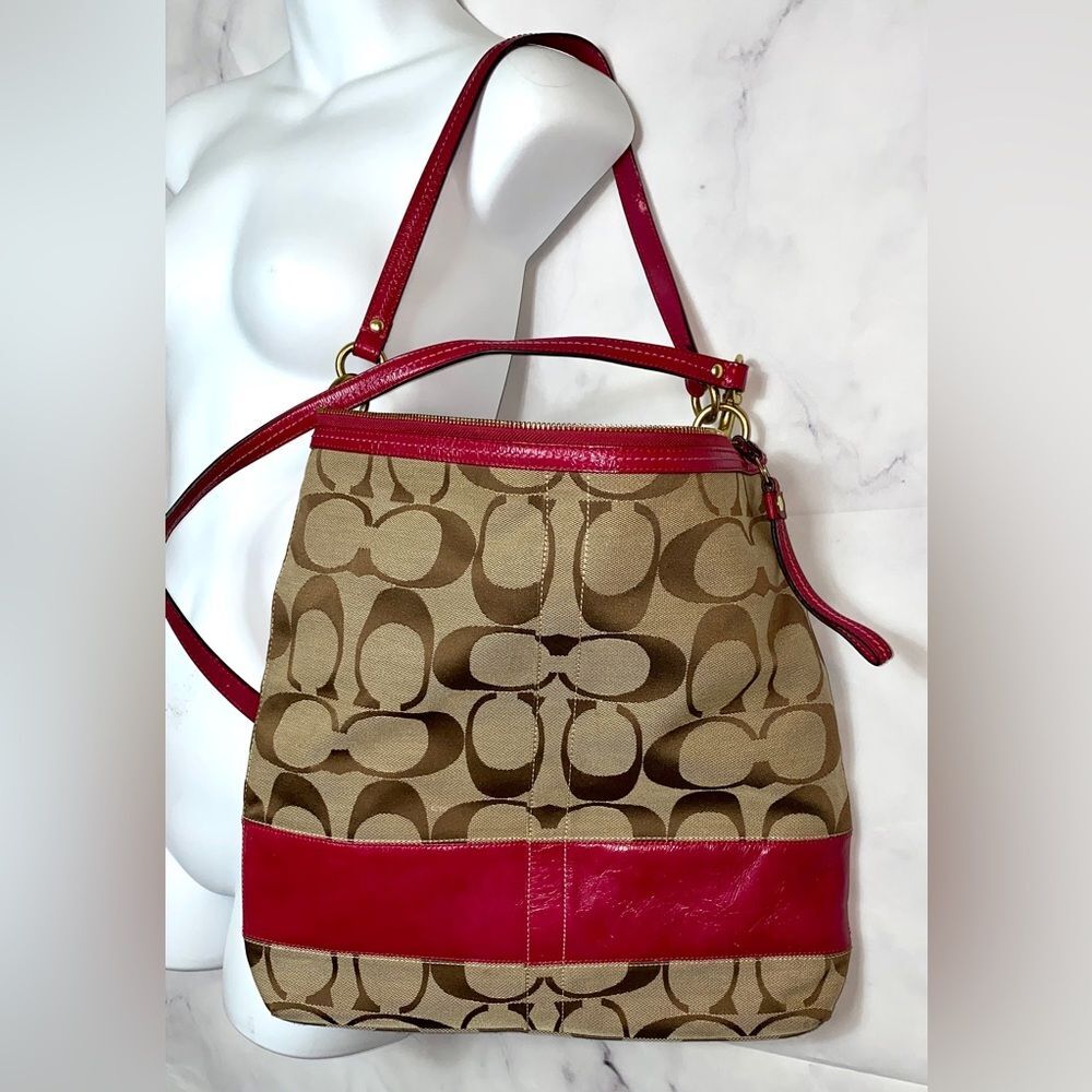 Coach Signature Canvas Stripe Leather Crossbody Bag